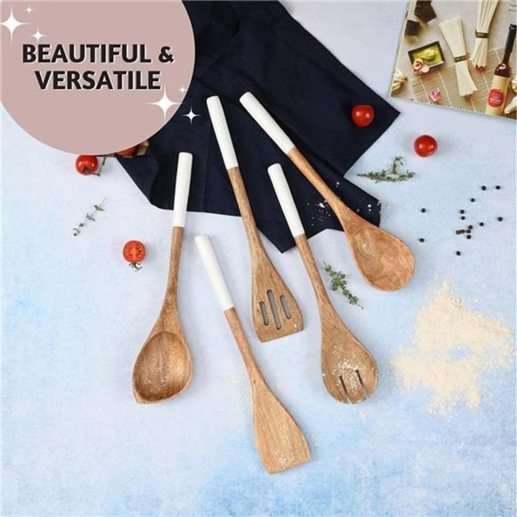 Wooden Spoons for Cooking Set for Kitchen, Non Stick Cookware Tools or Utensils - Picture 4 of 6